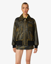 Load image into Gallery viewer, Workwear Rub-Off Leather Bomber | Unisex Coats & Jackets Black | GCDS®
