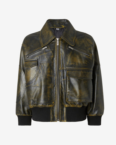 Workwear Rub-Off Leather Bomber | Unisex Coats & Jackets Black | GCDS®
