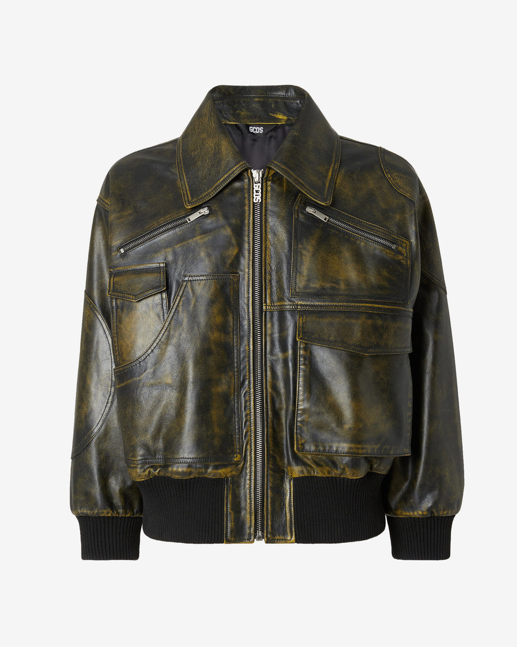 Workwear Rub-Off Leather Bomber | Unisex Coats & Jackets Black | GCDS®
