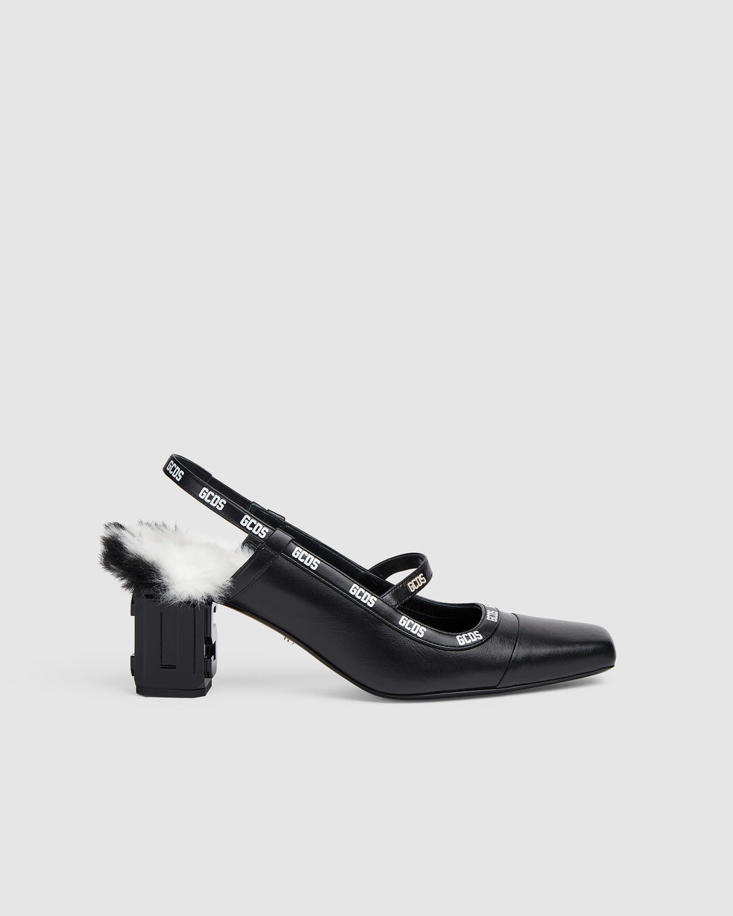 Faux fur slingback pumps: Women Shoes Black | GCDS