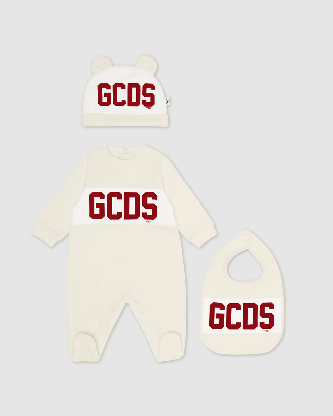 Gcds Logo band Three-Piece Baby Set: Unisex Playsuits and Gift Set Whitecap Grey | GCDS