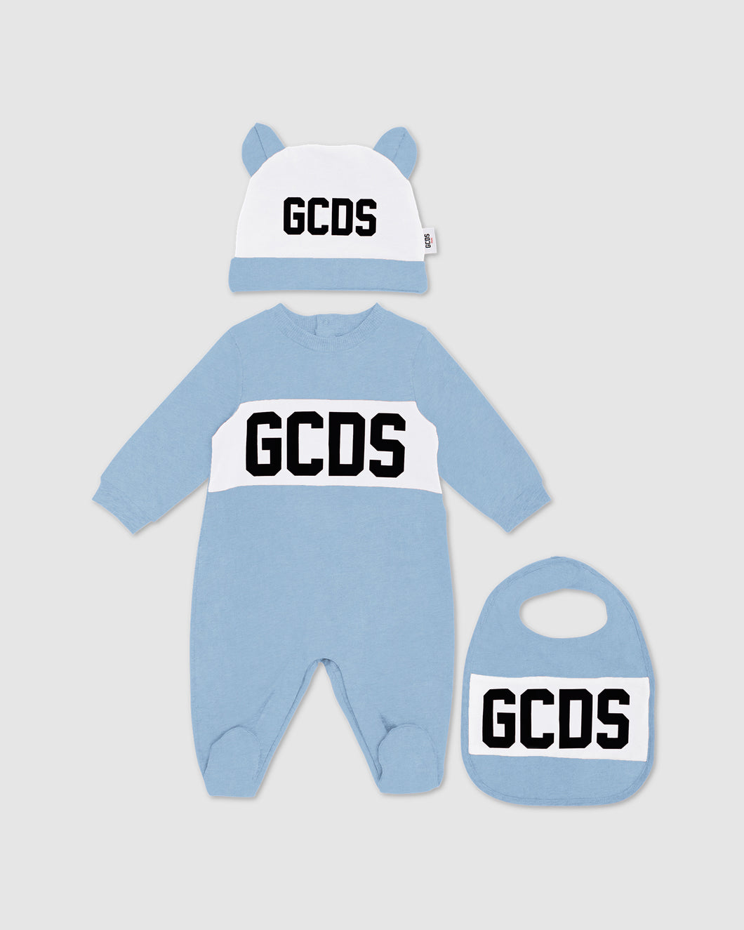 GCDS logo motif Three-piece Baby Gift Set: Unisex  Playsuits and Gift Set Light blue | GCDS