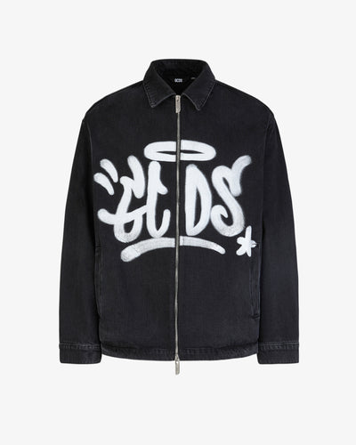 Gcds Graffiti Harrington Denim Jacket | Men Coats & Jackets Black | GCDS®