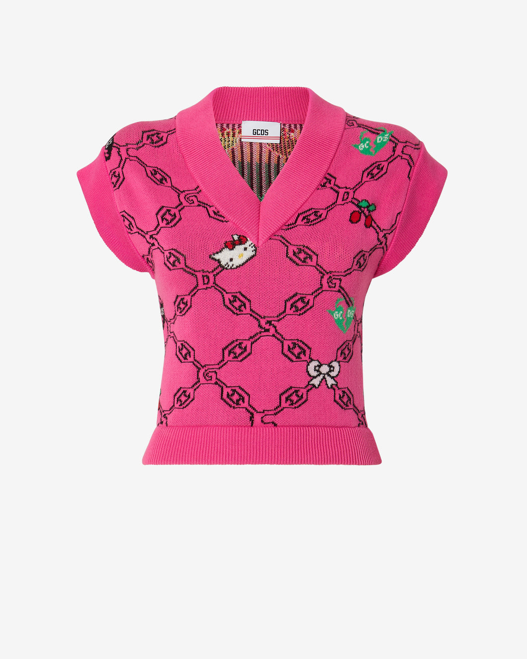 Hello Kitty Jacquard Vest : Women Knitwear Fuchsia | GCDS