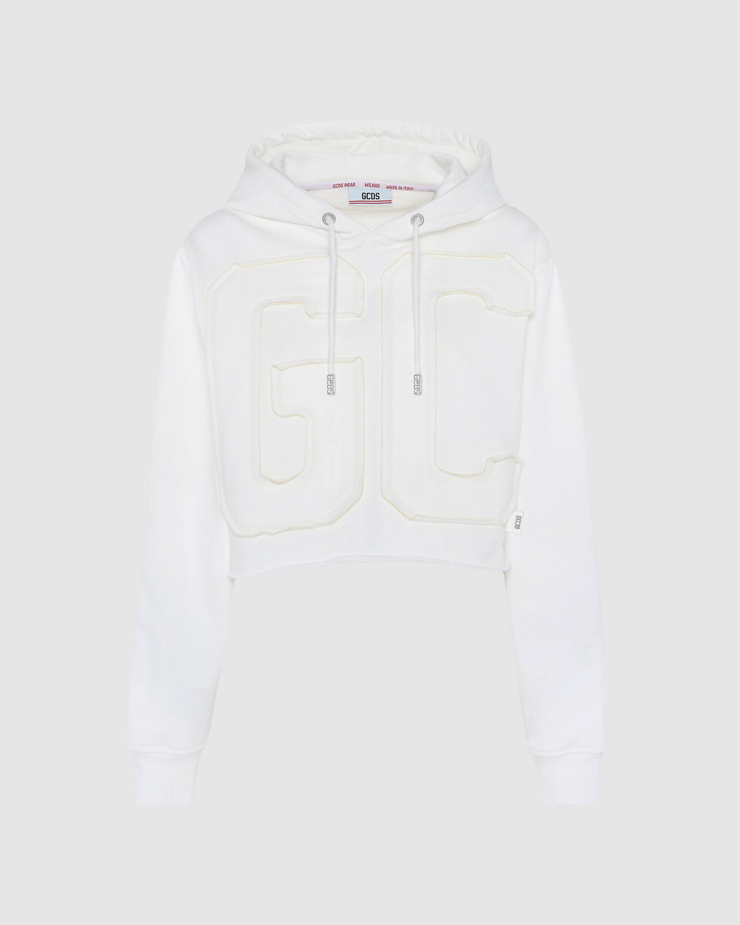 Embroidered GCDS logo crop hoodie: Women Hoodies Dark White | GCDS