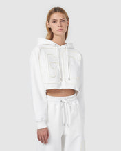 Load image into Gallery viewer, Embroidered GCDS logo crop hoodie: Women Hoodies Dark White | GCDS
