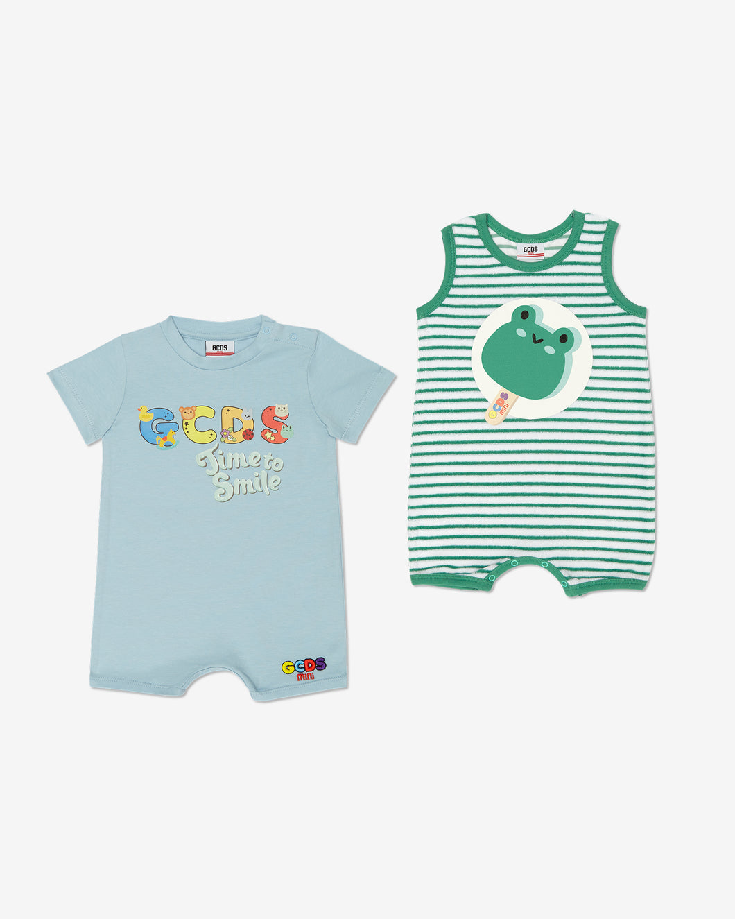 Gcds Frog Two-Piece Baby Romper Set: Boy Playsuits and Gift Set Light Blue | GCDS Spring/Summer 2023